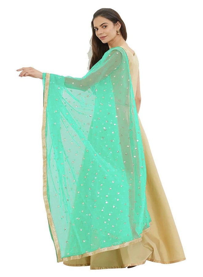 themilestocks TMS Woman's Embellished Net Dupatta Scarf Shawl Wrap Soft Indian Bridal Wedding (Light Seagreen) - Image 1